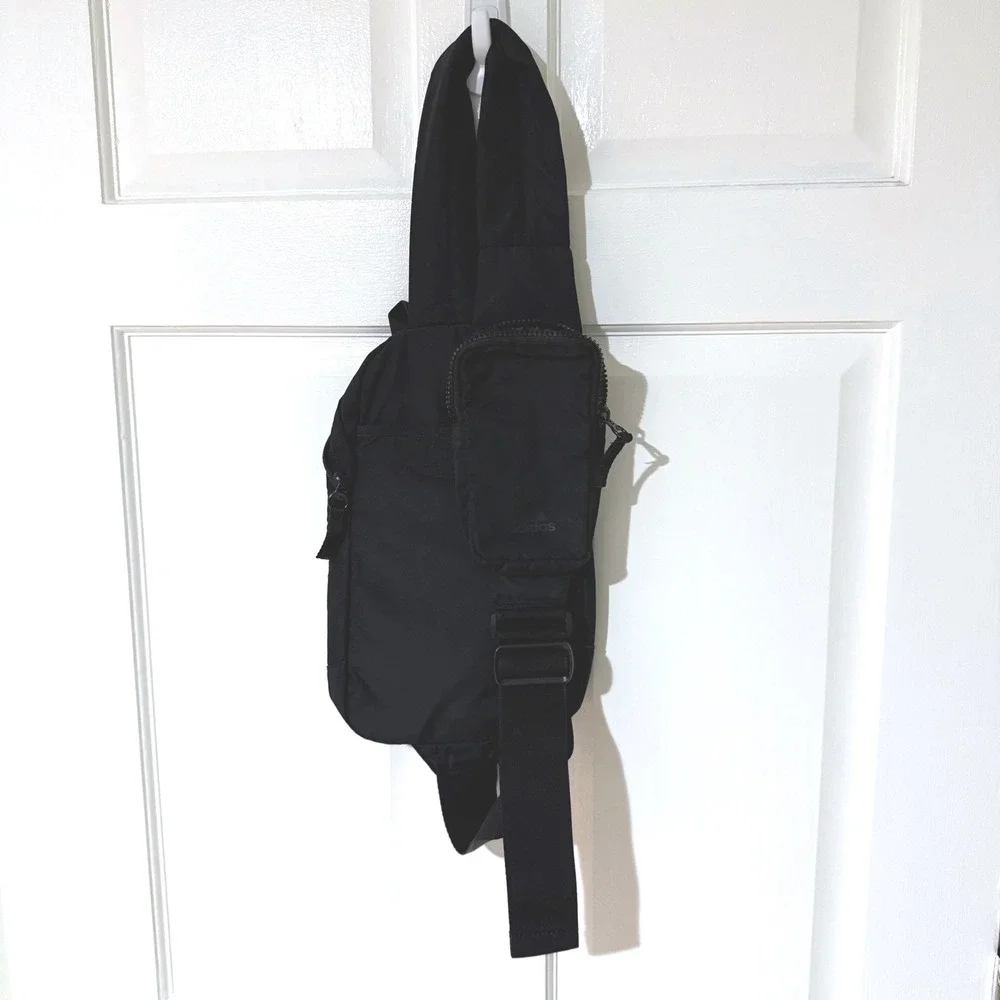 Adidas Black Sling Bag Crossbody Backpack Adjustable Strap Wipe Clean Utility